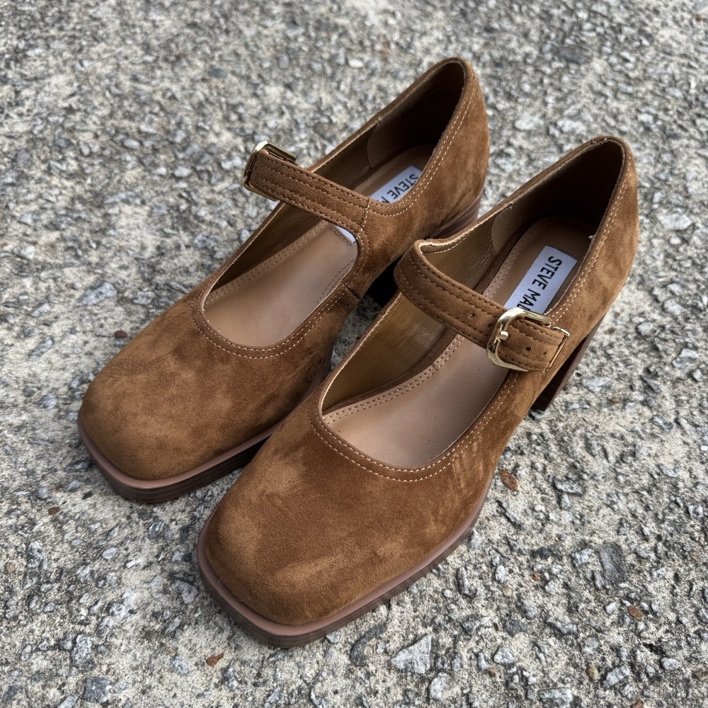 Steve Madden Lisbon Mary Jane's Women's Size 6 Chestnut Suede Leather Block Heel